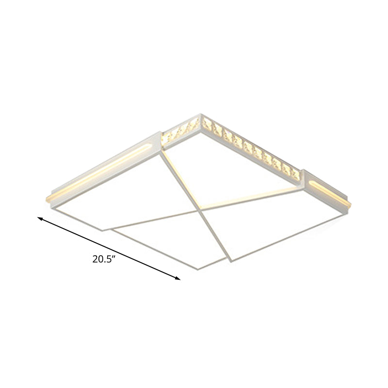 Simple K9 Crystal LED Flush Mount Light White Rectangle/Square Ceiling Light with Acrylic Shade in Remote Control Stepless Dimming/White Light, 16.5"/20.5"/35.5" Wide Clearhalo 'Ceiling Lights' 'Close To Ceiling Lights' 'Close to ceiling' 'Flush mount' Lighting' 266823