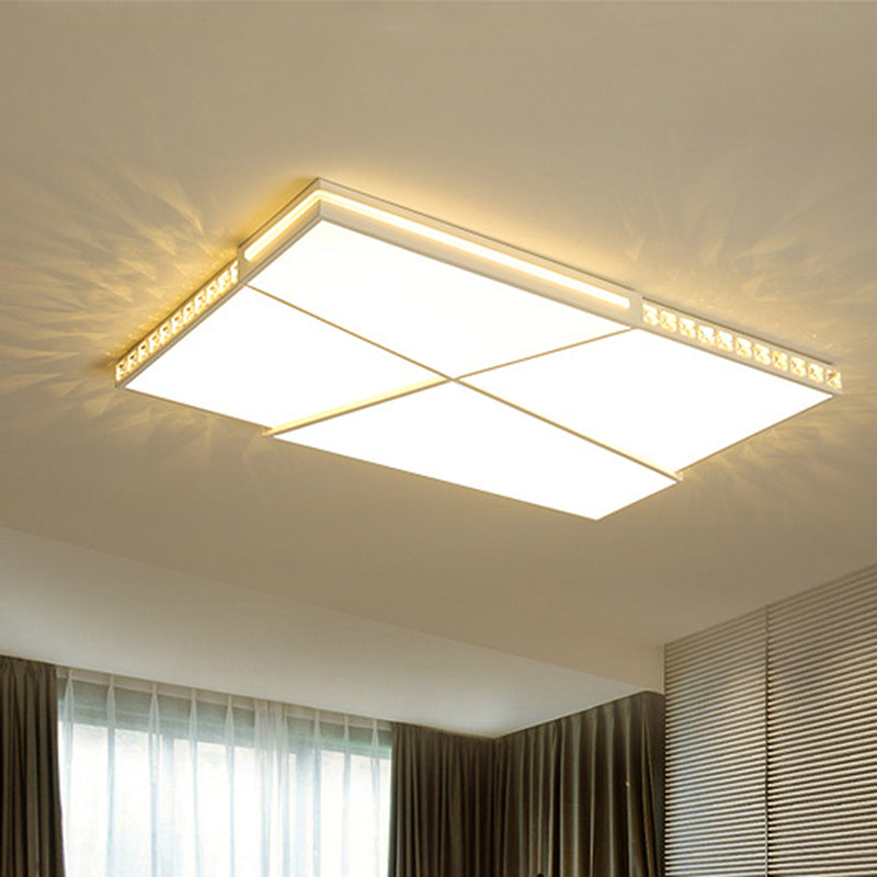 Simple K9 Crystal LED Flush Mount Light White Rectangle/Square Ceiling Light with Acrylic Shade in Remote Control Stepless Dimming/White Light, 16.5"/20.5"/35.5" Wide Clearhalo 'Ceiling Lights' 'Close To Ceiling Lights' 'Close to ceiling' 'Flush mount' Lighting' 266825
