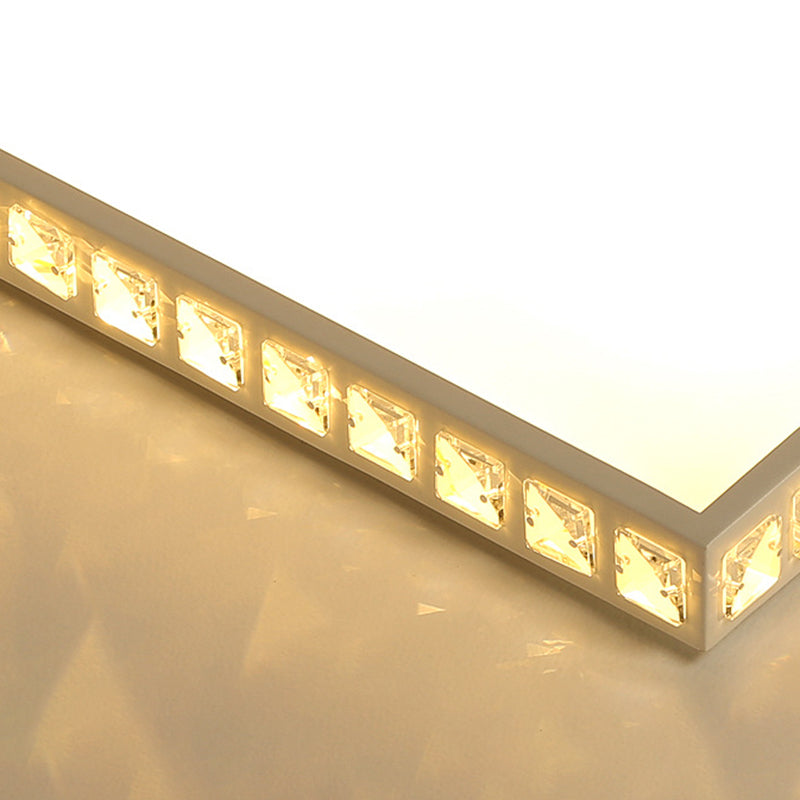 Simple K9 Crystal LED Flush Mount Light White Rectangle/Square Ceiling Light with Acrylic Shade in Remote Control Stepless Dimming/White Light, 16.5"/20.5"/35.5" Wide Clearhalo 'Ceiling Lights' 'Close To Ceiling Lights' 'Close to ceiling' 'Flush mount' Lighting' 266831