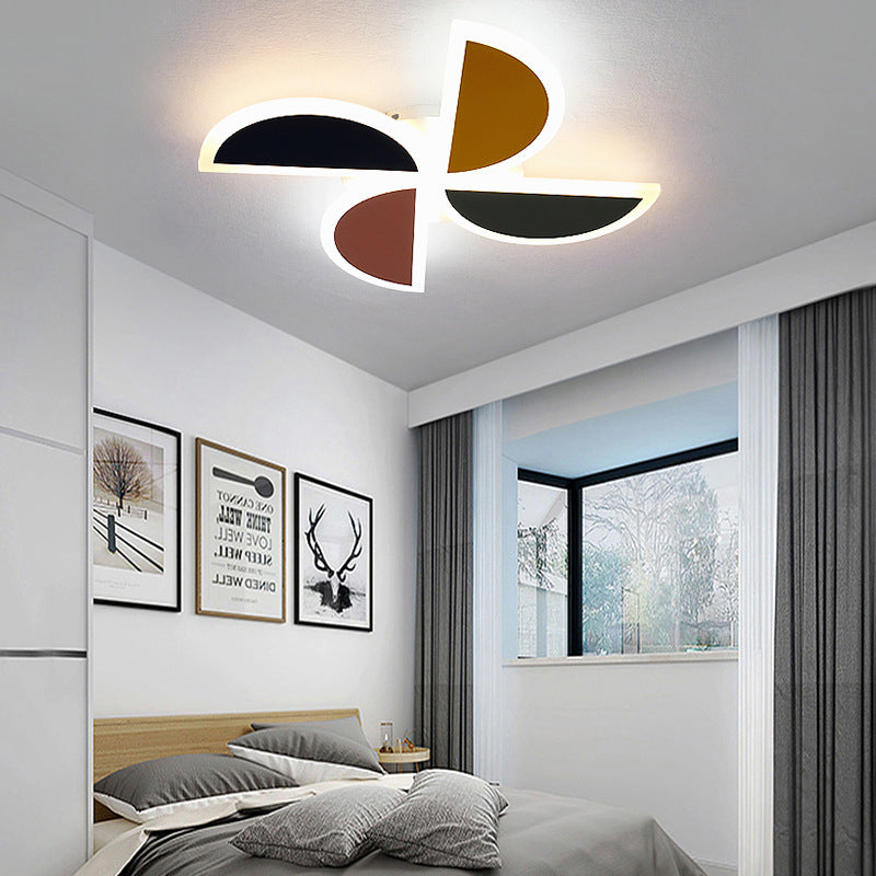 Nordic Windmill Acrylic Ceiling Lamp 19.5"/23.5" W LED Green-Yellow-Pink Flush Mount Lighting, Warm/White/3 Color Light Green-Yellow-Pink 3 Color Clearhalo 'Ceiling Lights' 'Close To Ceiling Lights' 'Close to ceiling' 'Flush mount' Lighting' 266873