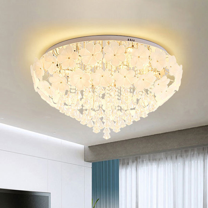 16"/19.5"/23.5" W Petal Living Room Flush Mount Lamp Modern Crystal LED White Flush Light Fixture White Clearhalo 'Ceiling Lights' 'Close To Ceiling Lights' 'Close to ceiling' 'Flush mount' Lighting' 267026
