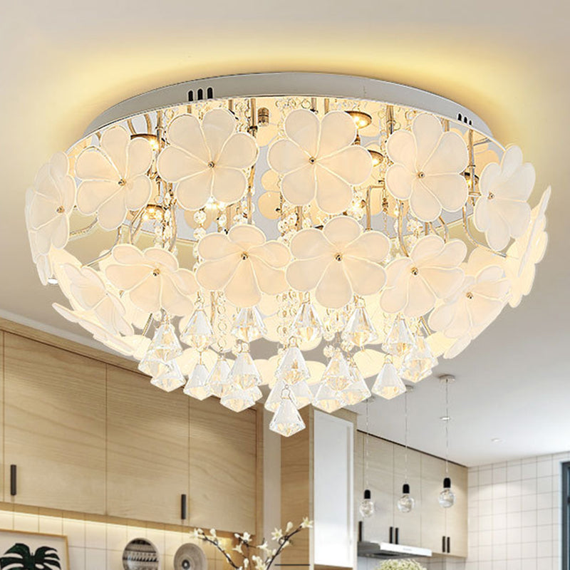 16"/19.5"/23.5" W Petal Living Room Flush Mount Lamp Modern Crystal LED White Flush Light Fixture Clearhalo 'Ceiling Lights' 'Close To Ceiling Lights' 'Close to ceiling' 'Flush mount' Lighting' 267027