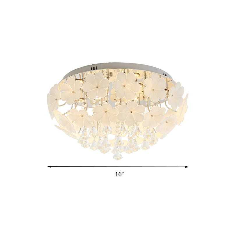 16"/19.5"/23.5" W Petal Living Room Flush Mount Lamp Modern Crystal LED White Flush Light Fixture Clearhalo 'Ceiling Lights' 'Close To Ceiling Lights' 'Close to ceiling' 'Flush mount' Lighting' 267031