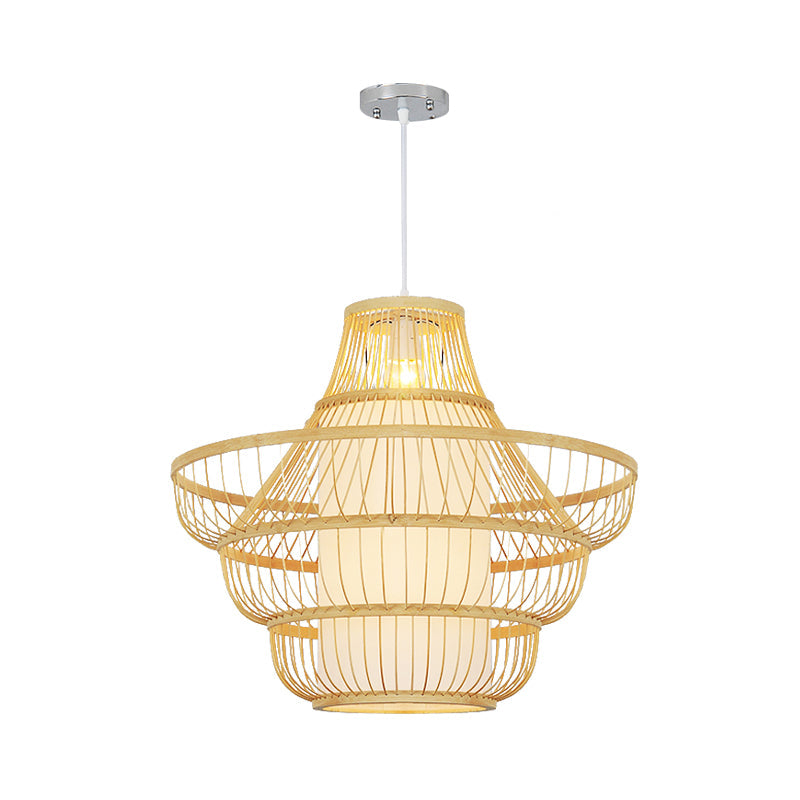 16"/19.5" Wide Jar Suspension Pendant Modernist Bamboo 1 Bulb Wood Hanging Light Kit Clearhalo 'Ceiling Lights' 'Modern Pendants' 'Modern' 'Pendant Lights' 'Pendants' Lighting' 267598