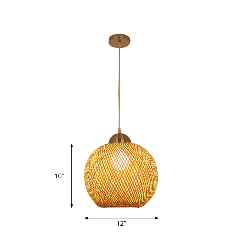 Globe Suspension Pendant Contemporary Bamboo 1 Bulb Wood Hanging Light Kit, 12"/14" Wide Clearhalo 'Ceiling Lights' 'Pendant Lights' 'Pendants' Lighting' 267720