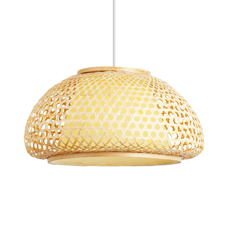 16"/19"/23.5" Wide Bowl Suspension Pendant Contemporary Bamboo 1 Bulb Wood Hanging Light Kit Clearhalo 'Ceiling Lights' 'Pendant Lights' 'Pendants' Lighting' 267768