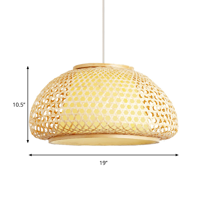 16"/19"/23.5" Wide Bowl Suspension Pendant Contemporary Bamboo 1 Bulb Wood Hanging Light Kit Clearhalo 'Ceiling Lights' 'Pendant Lights' 'Pendants' Lighting' 267769