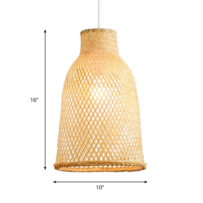 Trumpet Pendant Lighting Tradition Bamboo 1 Bulb 10"/12" Wide Wood Hanging Light Fixture Clearhalo 'Ceiling Lights' 'Pendant Lights' 'Pendants' Lighting' 267843