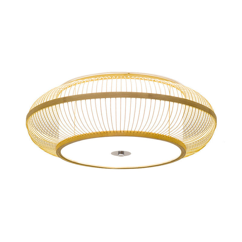 Wood Cylinder/Donut Flush Mount Lamp Traditionary Bamboo LED Ceiling Mounted Light for Living Room Clearhalo 'Ceiling Lights' 'Close To Ceiling Lights' 'Close to ceiling' 'Flush mount' Lighting' 267887