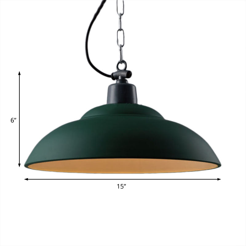 1 Head Metallic Hanging Lamp Vintage Style Black/Green Bowl Indoor Pendant Light with Chain Clearhalo 'Art Deco Pendants' 'Black' 'Cast Iron' 'Ceiling Lights' 'Ceramic' 'Crystal' 'Industrial Pendants' 'Industrial' 'Metal' 'Middle Century Pendants' 'Pendant Lights' 'Pendants' 'Rustic Pendants' 'Tiffany' Lighting' 2679