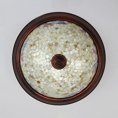 Beige Round Flushmount Light Lodge Stained Glass 1 Bulb Ceiling Light Fixture with Flower/Geometric/Gem/Leaf Pattern Clearhalo 'Ceiling Lights' 'Close To Ceiling Lights' 'Close to ceiling' 'Flush mount' Lighting' 26794