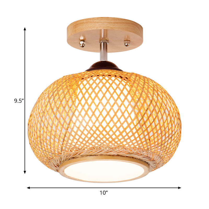 10"/14"/16" Wide Lantern Semi Flush Mount Traditional Bamboo Wood 1 Bulb Flush Mount Ceiling Fixture Clearhalo 'Ceiling Lights' 'Close To Ceiling Lights' 'Close to ceiling' 'Semi-flushmount' Lighting' 267941