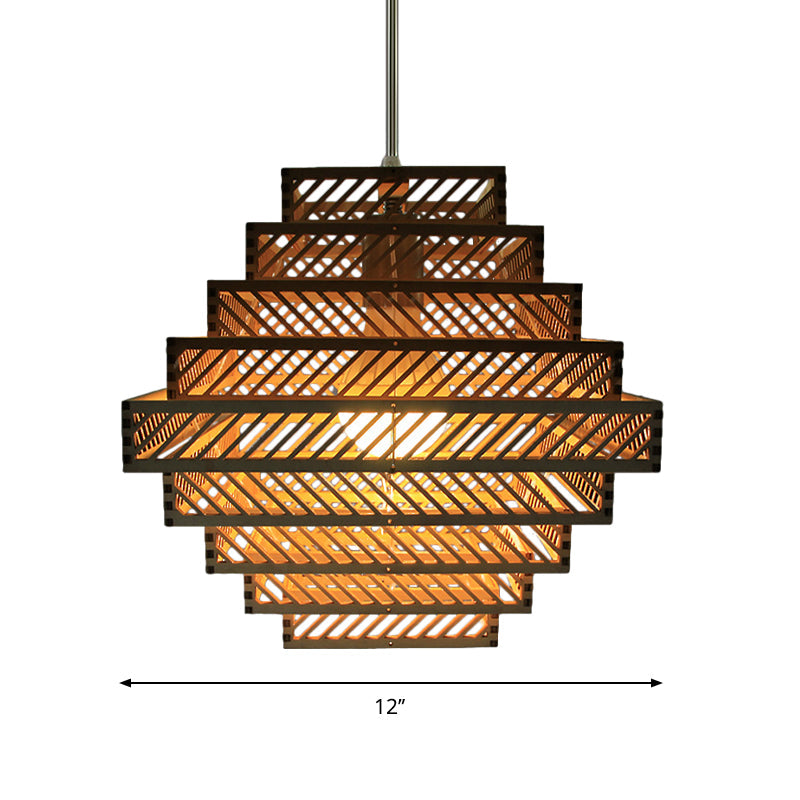 Wood Lantern Suspension Lighting Traditional 1 Bulb Hanging Ceiling Light in Yellow Clearhalo 'Ceiling Lights' 'Pendant Lights' 'Pendants' Lighting' 268208