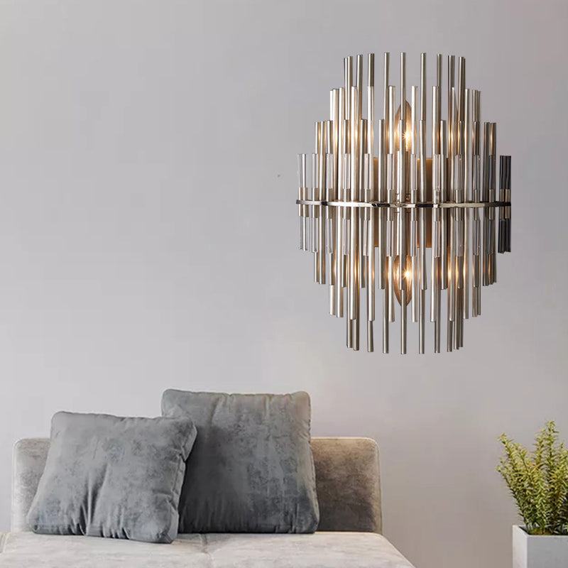 Chrome/Black Tiered Tubular Wall Mounted Lamp Retro Metallic 1 Light Wall Sconce Lighting Clearhalo 'Wall Lamps & Sconces' 'Wall Lights' Lighting' 268409