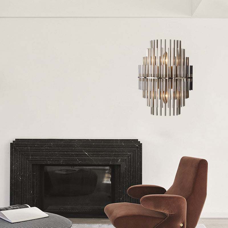Chrome/Black Tiered Tubular Wall Mounted Lamp Retro Metallic 1 Light Wall Sconce Lighting Clearhalo 'Wall Lamps & Sconces' 'Wall Lights' Lighting' 268410