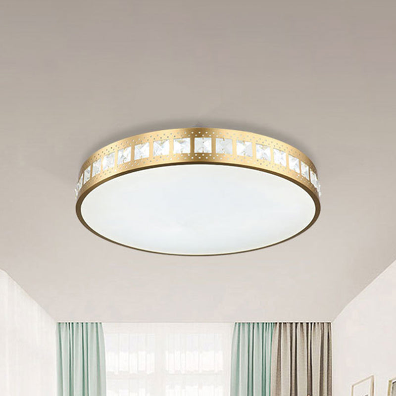 Drum Ceiling Light Simple K9 Crystal Gold 16"/19.5"/23.5" Wide LED Flush Mount Light Fixture in 3 Color/Remote Control Steplesss Dimming Light Gold Clearhalo 'Ceiling Lights' 'Close To Ceiling Lights' 'Close to ceiling' 'Flush mount' Lighting' 268595