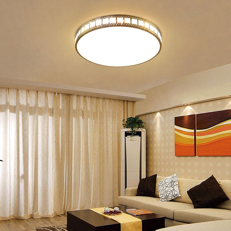 Drum Ceiling Light Simple K9 Crystal Gold 16"/19.5"/23.5" Wide LED Flush Mount Light Fixture in 3 Color/Remote Control Steplesss Dimming Light Clearhalo 'Ceiling Lights' 'Close To Ceiling Lights' 'Close to ceiling' 'Flush mount' Lighting' 268597