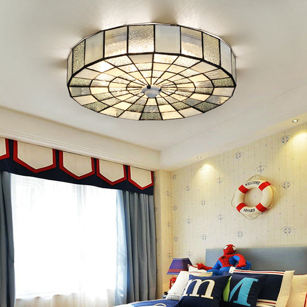Round Ceiling Light Rustic Stained Glass 1 Light Flushmount Ceiling Light in Blue/White for Bedroom Clearhalo 'Ceiling Lights' 'Close To Ceiling Lights' 'Close to ceiling' 'Flush mount' Lighting' 26880