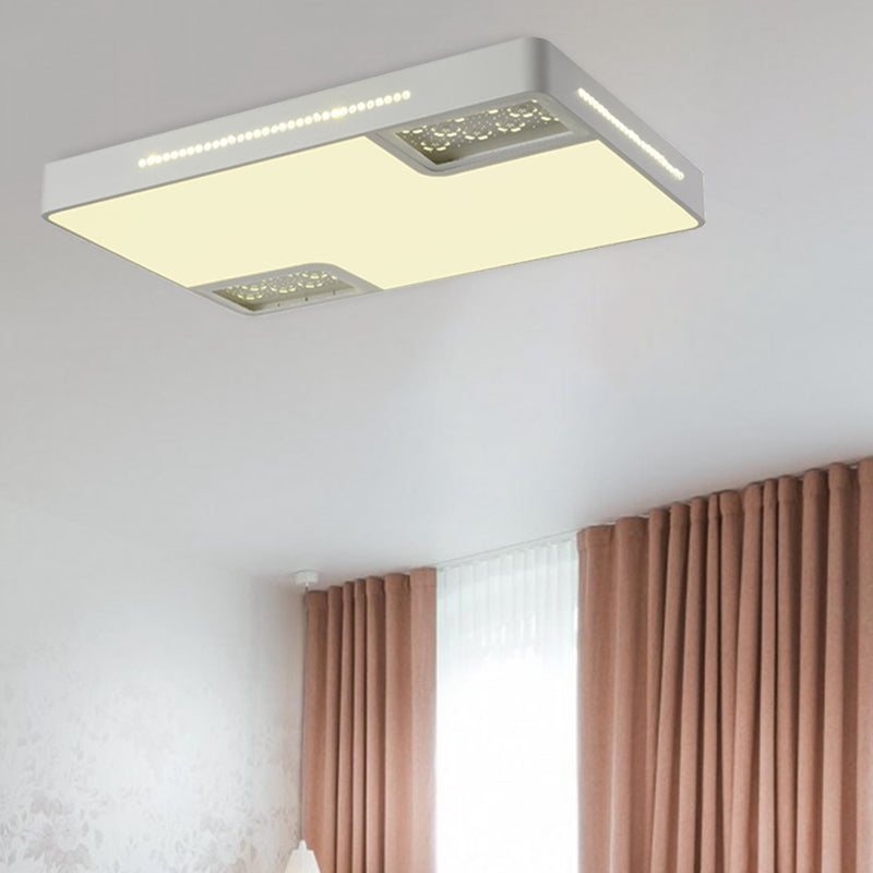 Rectangle Ceiling Light Fixture Modern Acrylic White LED Flush Mounted Light with Crystal Beaded Accent Clearhalo 'Ceiling Lights' 'Close To Ceiling Lights' 'Close to ceiling' 'Flush mount' Lighting' 268808