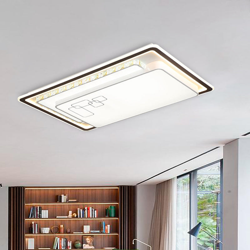 Rectangle Ceiling Light Modern Acrylic White LED Flush Mount Light with K9 Crystal Decoration White Clearhalo 'Ceiling Lights' 'Close To Ceiling Lights' 'Close to ceiling' 'Flush mount' Lighting' 268834