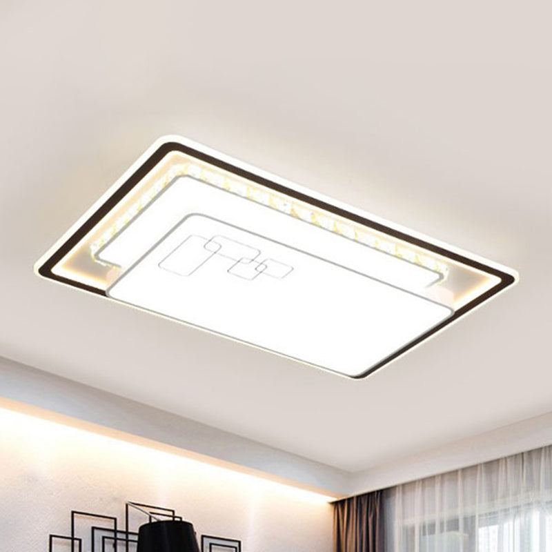 Rectangle Ceiling Light Modern Acrylic White LED Flush Mount Light with K9 Crystal Decoration Clearhalo 'Ceiling Lights' 'Close To Ceiling Lights' 'Close to ceiling' 'Flush mount' Lighting' 268835