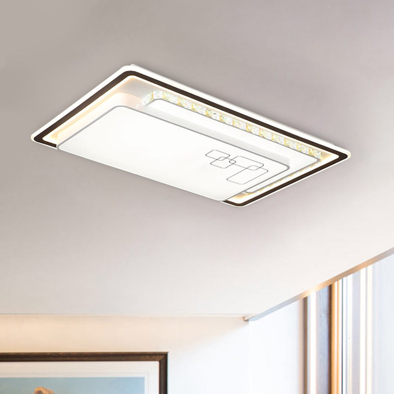 Rectangle Ceiling Light Modern Acrylic White LED Flush Mount Light with K9 Crystal Decoration Clearhalo 'Ceiling Lights' 'Close To Ceiling Lights' 'Close to ceiling' 'Flush mount' Lighting' 268836