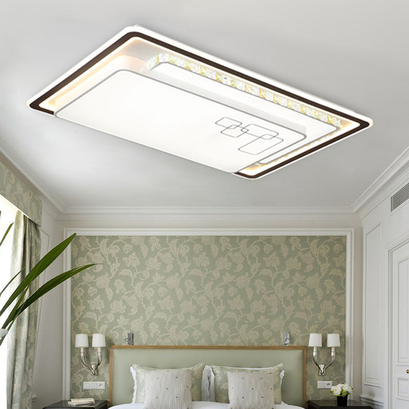 Rectangle Ceiling Light Modern Acrylic White LED Flush Mount Light with K9 Crystal Decoration Clearhalo 'Ceiling Lights' 'Close To Ceiling Lights' 'Close to ceiling' 'Flush mount' Lighting' 268837