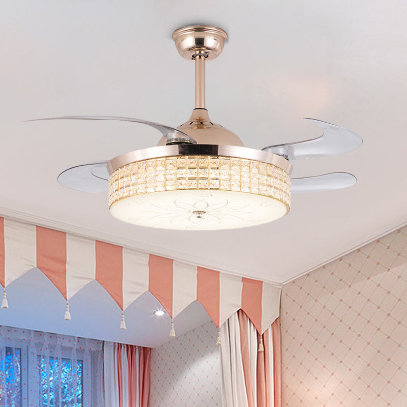 Crystal Round Ceiling Fan Light Contemporary LED Ceiling Mounted Fixture in Silver/Gold with Remote Control/Wall Control/Remote Control and Wall Control Clearhalo 'Ceiling Fans with Lights' 'Ceiling Fans' 'Modern Ceiling Fans' 'Modern' Lighting' 269107