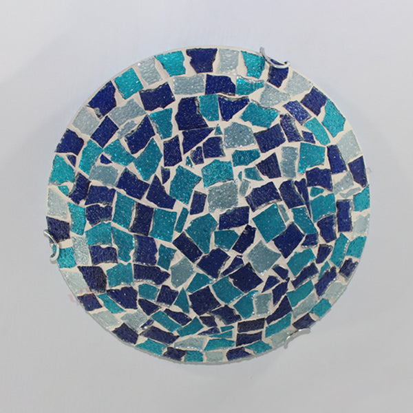 Tiffany Style 12"/16" W Round Ceiling Light Fixture Stained Glass 1 Bulb Flush Mount Ceiling Light with Shell Decor in Blue/Sky Blue Clearhalo 'Ceiling Lights' 'Close To Ceiling Lights' 'Close to ceiling' 'Flush mount' Lighting' 26927