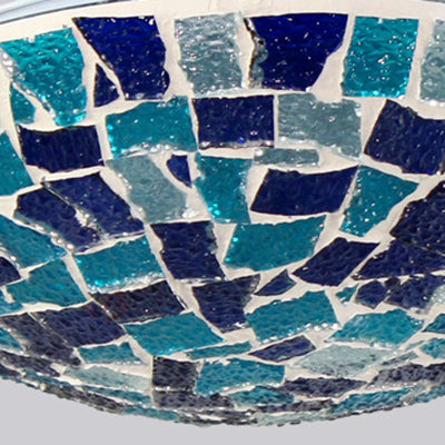 Tiffany Style 12"/16" W Round Ceiling Light Fixture Stained Glass 1 Bulb Flush Mount Ceiling Light with Shell Decor in Blue/Sky Blue Clearhalo 'Ceiling Lights' 'Close To Ceiling Lights' 'Close to ceiling' 'Flush mount' Lighting' 26929