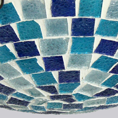 Tiffany Style 12"/16" W Round Ceiling Light Fixture Stained Glass 1 Bulb Flush Mount Ceiling Light with Shell Decor in Blue/Sky Blue Clearhalo 'Ceiling Lights' 'Close To Ceiling Lights' 'Close to ceiling' 'Flush mount' Lighting' 26933