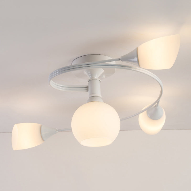 Twisted Living Room Semi Mount Lighting Traditional Frosted Glass 4/6 Lights Black/White Ceiling Light 4 White Clearhalo 'Ceiling Lights' 'Close To Ceiling Lights' 'Close to ceiling' 'Glass shade' 'Glass' 'Semi-flushmount' Lighting' 269539