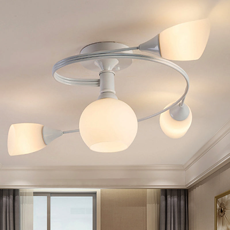 Twisted Living Room Semi Mount Lighting Traditional Frosted Glass 4/6 Lights Black/White Ceiling Light Clearhalo 'Ceiling Lights' 'Close To Ceiling Lights' 'Close to ceiling' 'Glass shade' 'Glass' 'Semi-flushmount' Lighting' 269540