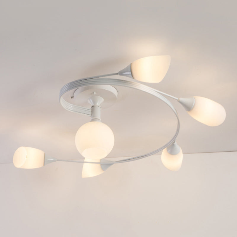 Twisted Living Room Semi Mount Lighting Traditional Frosted Glass 4/6 Lights Black/White Ceiling Light 6 White Clearhalo 'Ceiling Lights' 'Close To Ceiling Lights' 'Close to ceiling' 'Glass shade' 'Glass' 'Semi-flushmount' Lighting' 269541