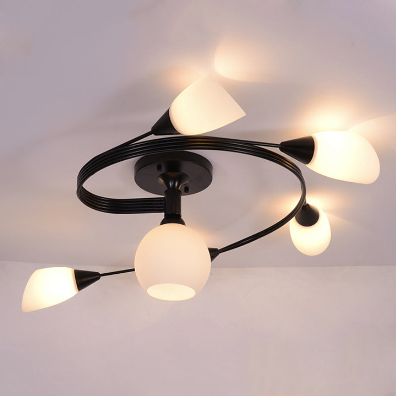 Twisted Living Room Semi Mount Lighting Traditional Frosted Glass 4/6 Lights Black/White Ceiling Light Clearhalo 'Ceiling Lights' 'Close To Ceiling Lights' 'Close to ceiling' 'Glass shade' 'Glass' 'Semi-flushmount' Lighting' 269546