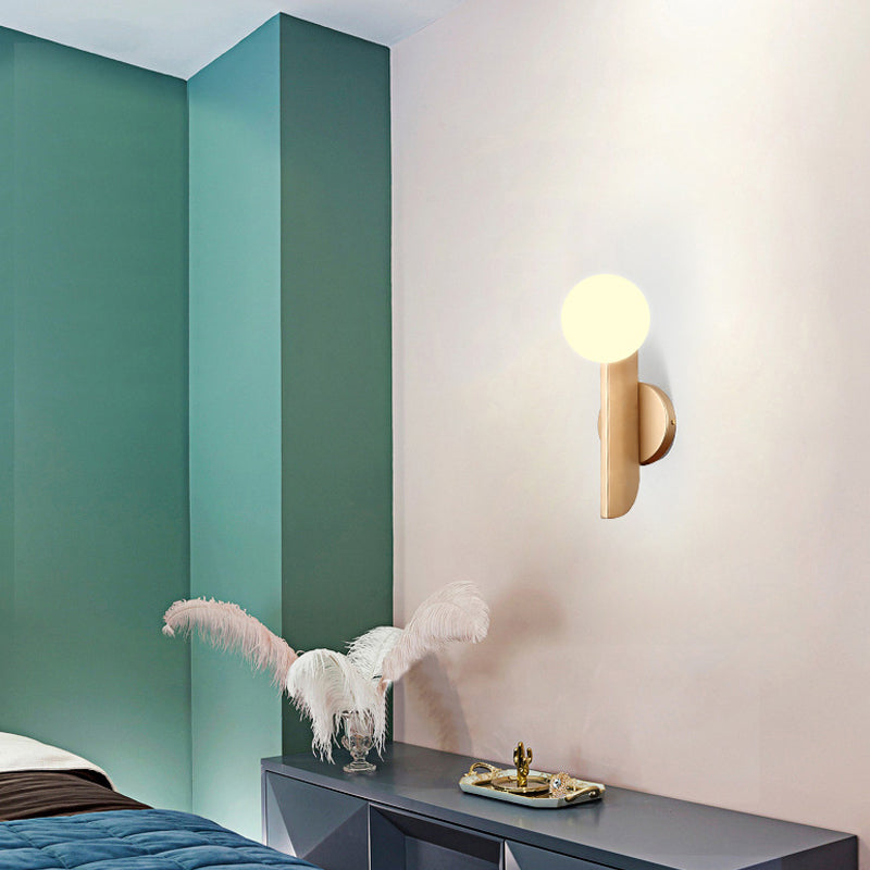 Simple Ball Shape Wall Sconce Matte White Glass 1 Light Gold Wall Mount Light Fixture Clearhalo 'Cast Iron' 'Glass' 'Industrial' 'Modern wall lights' 'Modern' 'Tiffany' 'Traditional wall lights' 'Wall Lamps & Sconces' 'Wall Lights' Lighting' 269687