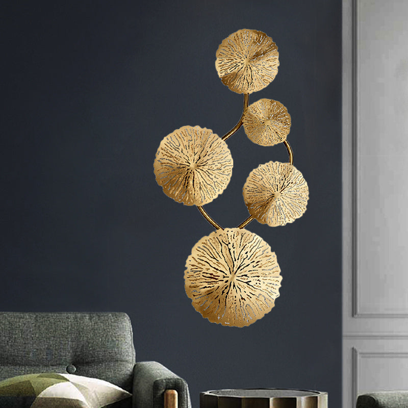 19.5"/23.5"/28" Wide 5/6/8-Light Lotus Leaf Wall Lamp Art Deco Gold Finish Stainless Steel Flush Wall Sconce Clearhalo 'Wall Lamps & Sconces' 'Wall Lights' Lighting' 269755