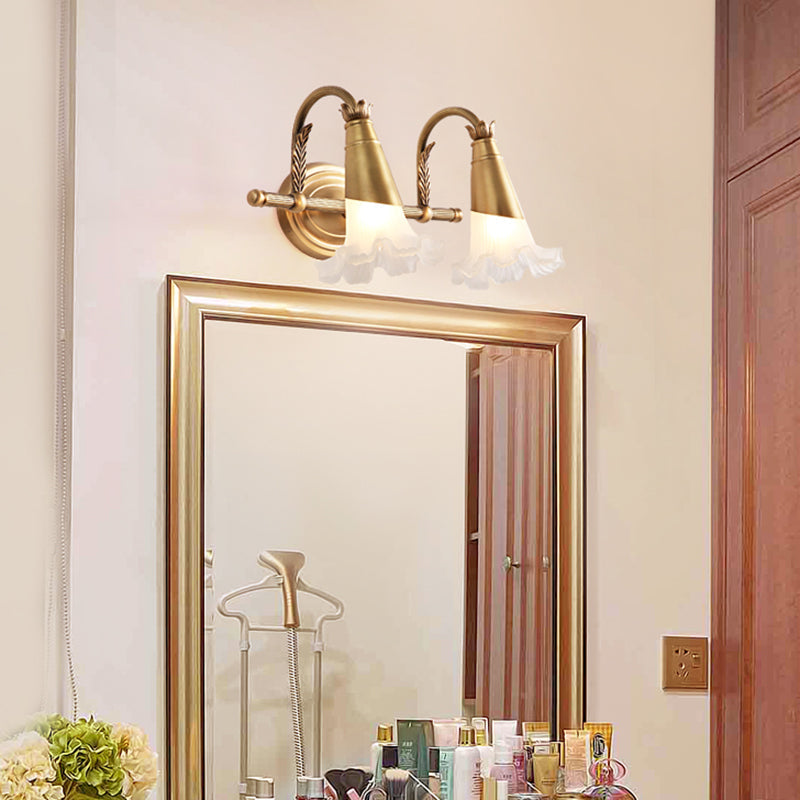 Traditional Style Flower Wall Lamp 1/2-Light Frosted Glass Wall Sconce in Gold for Bathroom Clearhalo 'Wall Lamps & Sconces' 'Wall Lights' Lighting' 269883