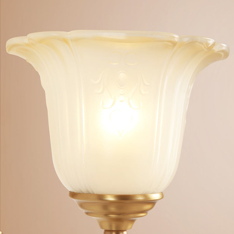 Metal Curved Sconce Light Fixture Classic Style 1/2-Bulb Bedroom Wall Lamp with Opal Glass Petal Shade Clearhalo 'Wall Lamps & Sconces' 'Wall Lights' Lighting' 270032