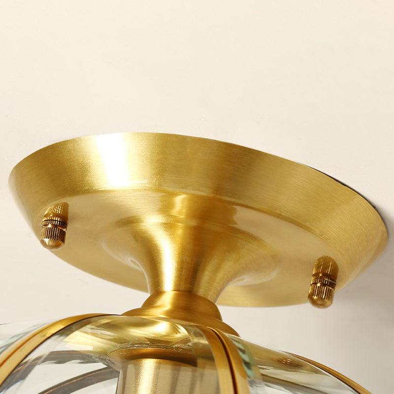 6.5"/7" H Bell/Bowl Corridor Flush Mount Light Colonial Clear Glass 1 Bulb Brass Close to Ceiling Lighting Fixture Clearhalo 'Ceiling Lights' 'Close To Ceiling Lights' 'Close to ceiling' 'Flush mount' Lighting' 270284