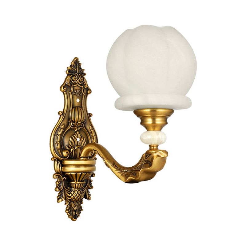Cream Glass Global Wall Light Sconce Vintage Stylish 1/2-Bulb Living Room Wall Mount Lamp in Brass Clearhalo 'Wall Lamps & Sconces' 'Wall Lights' Lighting' 270356