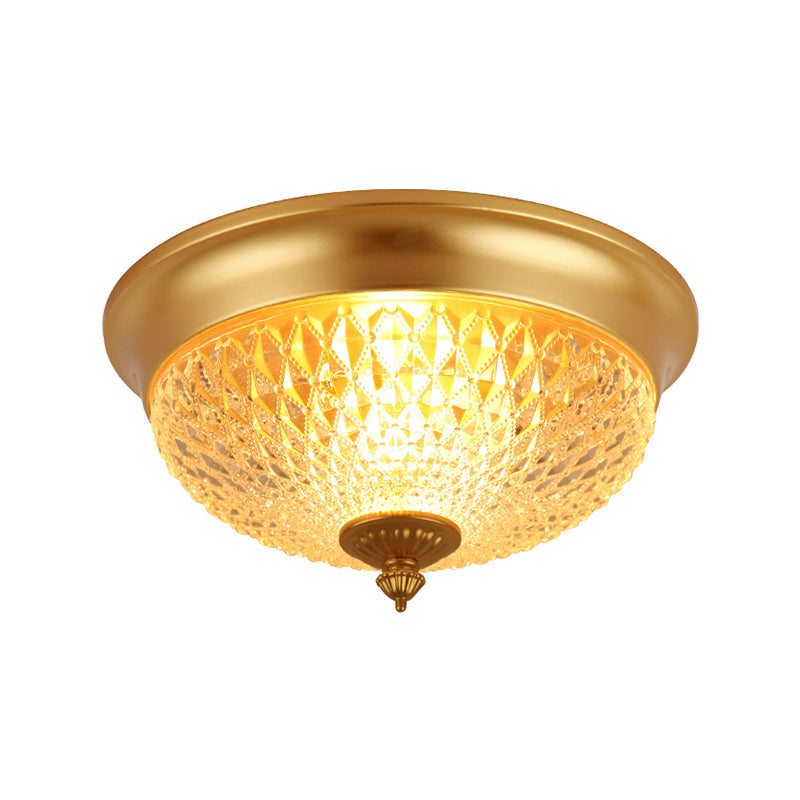 Dome Bedroom Flush Mount Light Colonial Lattice Glass 2 Bulbs Brass Close to Ceiling Lighting Fixture Clearhalo 'Ceiling Lights' 'Close To Ceiling Lights' 'Close to ceiling' 'Flush mount' Lighting' 270372