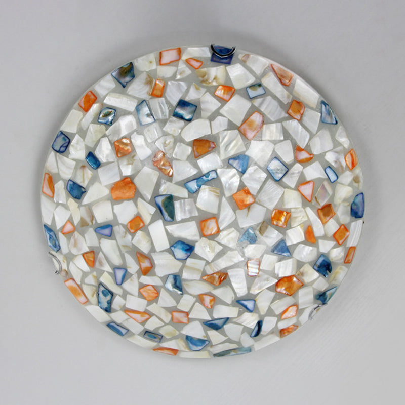 12"/16" W Colorful Bowl Ceiling Light Vintage Mosaic Glass 1 Bulb Flush Mount Ceiling Light in White Clearhalo 'Ceiling Lights' 'Close To Ceiling Lights' 'Close to ceiling' 'Semi-flushmount' 'Tiffany close to ceiling' 'Tiffany' Lighting' 27065