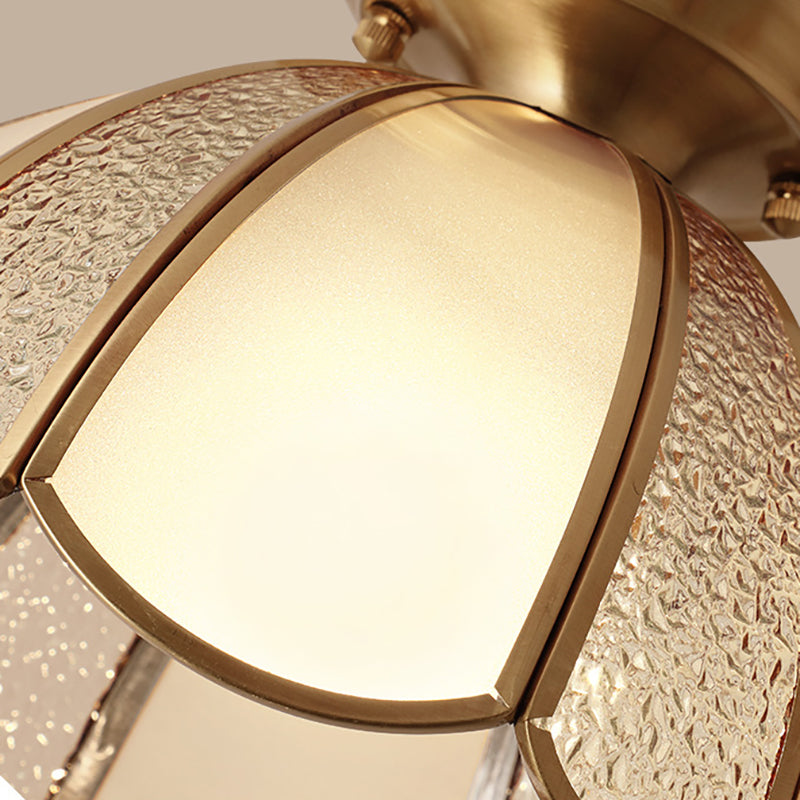 10"/11" W Scallop Bedroom Flush Mount Light Colonial Blown Opal Glass 1 Bulb Brass Close to Ceiling Lamp Clearhalo 'Ceiling Lights' 'Close To Ceiling Lights' 'Close to ceiling' 'Flush mount' Lighting' 270726