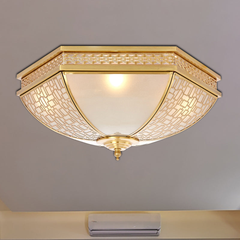 Dome Bedroom Flush Mount Light Colonial Opal Frosted Glass 3 Bulbs Brass Close to Ceiling Lamp Clearhalo 'Ceiling Lights' 'Close To Ceiling Lights' 'Close to ceiling' 'Flush mount' Lighting' 271066