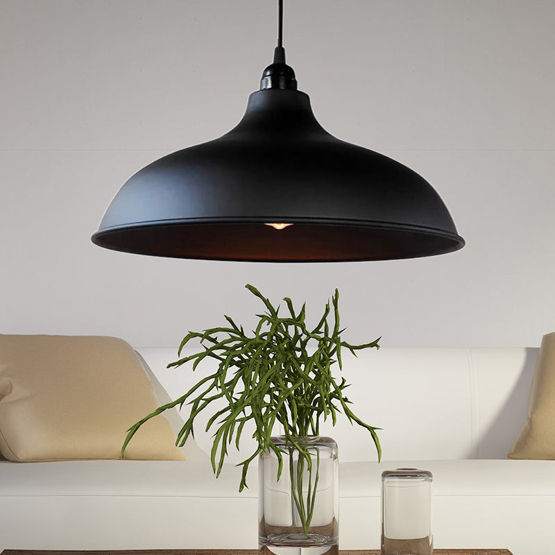 1 Light Metal Ceiling Pendant Industrial Style Matte Black/Black Bowl Living Room Hanging Lamp Matte Black Clearhalo 'Art Deco Pendants' 'Black' 'Cast Iron' 'Ceiling Lights' 'Ceramic' 'Crystal' 'Industrial Pendants' 'Industrial' 'Metal' 'Middle Century Pendants' 'Pendant Lights' 'Pendants' 'Rustic Pendants' 'Tiffany' Lighting' 2713