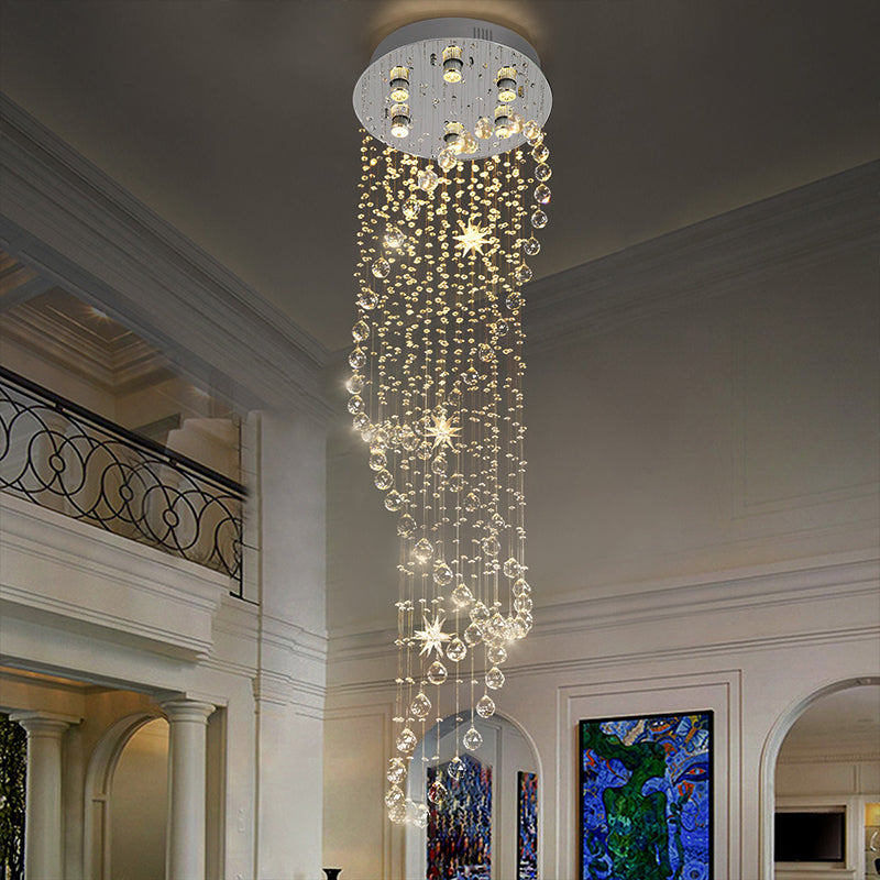 Spiral Flushmount Contemporary Crystal 6 Heads Stainless-Steel Ceiling Mounted Fixture Clearhalo 'Ceiling Lights' 'Close To Ceiling Lights' 'Close to ceiling' 'Flush mount' Lighting' 271668