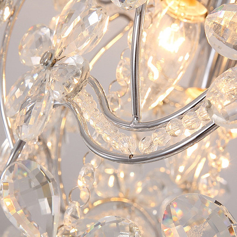 Teardrop Flushmount Modernist Crystal 6/9 Heads Stainless-Steel Ceiling Light Fixture, 19"/25.5" Wide Clearhalo 'Ceiling Lights' 'Close To Ceiling Lights' 'Close to ceiling' 'Flush mount' Lighting' 271687