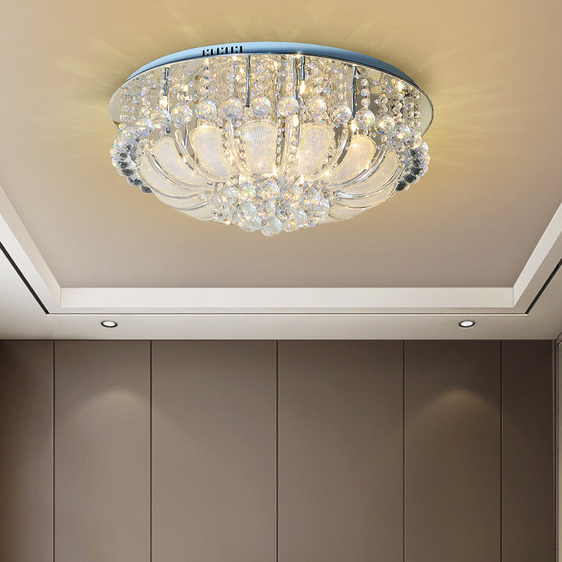 Round Flush Light Modern Crystal 19.5"/23.5"/31.5" Wide 6/7/13 Heads Stainless-Steel Ceiling Mounted Fixture Stainless-Steel Clearhalo 'Ceiling Lights' 'Close To Ceiling Lights' 'Close to ceiling' 'Flush mount' Lighting' 271694