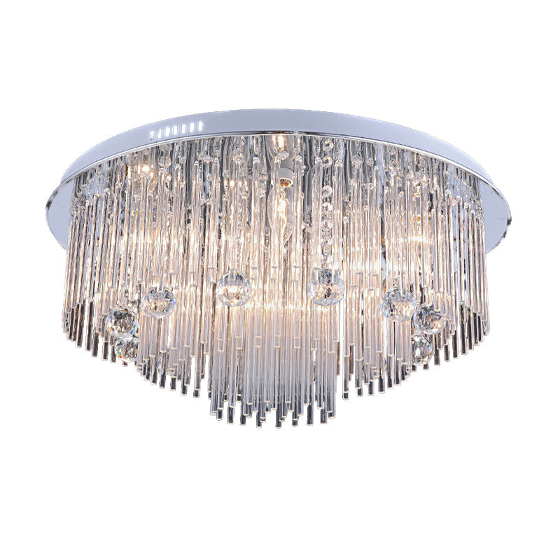 Tiered Flush Mount Modernism Crystal 5/9/14 Heads Stainless-Steel Ceiling Light Fixture, 19.5"/23.5"/31.5" Wide Clearhalo 'Ceiling Lights' 'Close To Ceiling Lights' 'Close to ceiling' 'Flush mount' Lighting' 271706